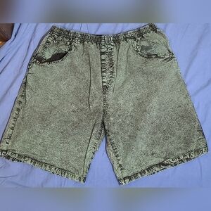 VTG Weekends Beachwear Men's Green   Acid Wash Swim Shorts Sz L 36-38 EUC